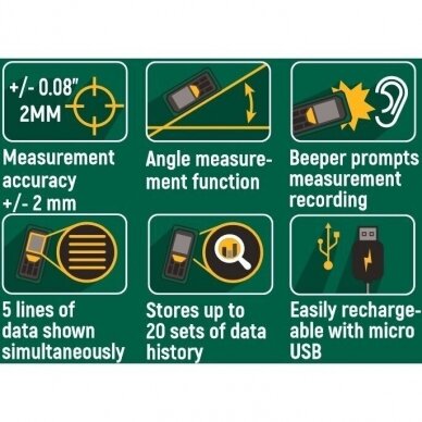 Lazerinis atstumų matuoklis 0-60m SATA 10