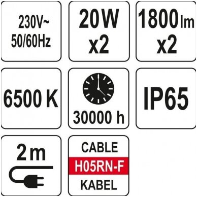 LED prožektorius su stovu SMD LED 2x20W 3600LM YATO 3