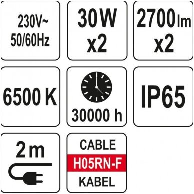 LED prožektorius su stovu SMD LED 2x30W 5700LM YATO 4