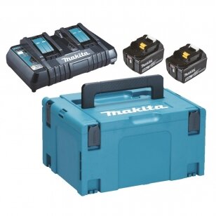 Makita 18V akumuliatorių ir pakrovėjo komplektas 5,0Ah x2vnt + DC18RD + Makpac lagaminas