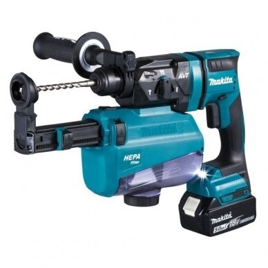 Makita DHR182RTWJ Akumuliatorinis perforatorius 18V 2x5.0Ah, SDS-PLUS, 1,7J, LED + Vacuum 1