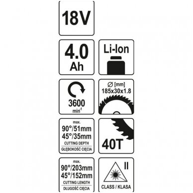 Medžio pjovimo staklės akumuliatorinės YATO 185mm 1-18V 4,0Ah + Pakrovėjas 8