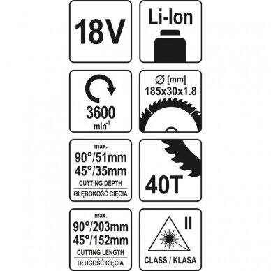 Akumuliatorinis skersinio pjovimo pjūklas 18V, 185mm YATO (be akumuliatoriaus ir pakrovėjo) 6