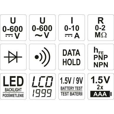 Multimetras - skaitmeninis daugiafunkcinis testeris 0-600V YATO YT-73081 4