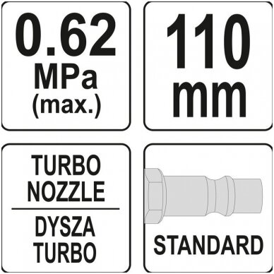 Oro prapūtimo pistoletas su turbo purkštuku 110mm YATO 3