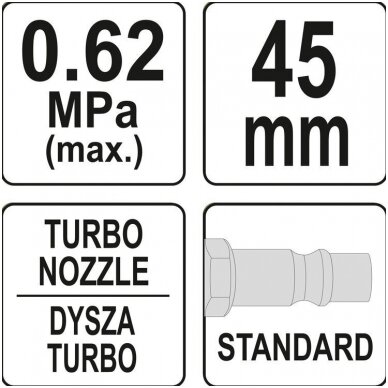 Oro prapūtimo pistoletas su turbo purkštuku 45mm YATO 3