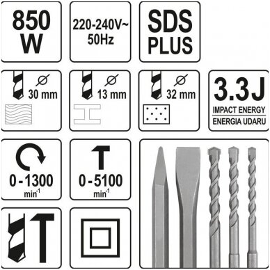 Perforatorius SDS PLUS 850W (2 griebtuvai) YATO 4