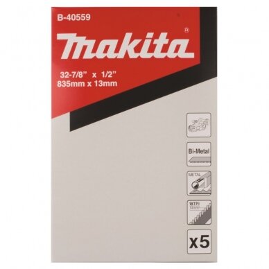 Pjovimo juosta MAKITA B-40559, 13X835mm, 5vnt.18TPI, METALL 2-3mm (DPB180Z, DPB181Z, DPB182Z)