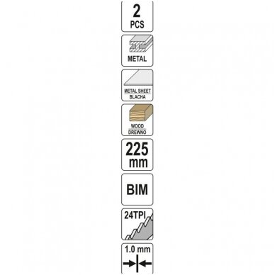 Pjūkliukai stumdomam siaurapjūkliui metalui 225mm 24TPI 2vnt. YATO 2