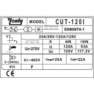 Plazminis pjoviklis 120A, 380V, (iki 40mm) YOULI