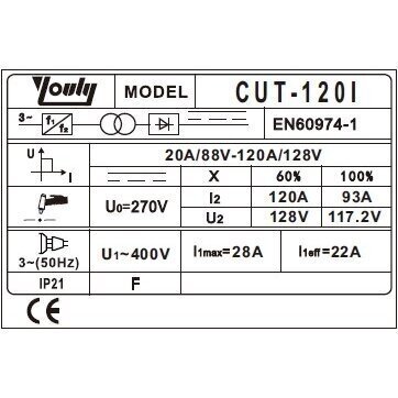 Plazminis pjoviklis 120A, 380V, (iki 40mm) YOULI 1