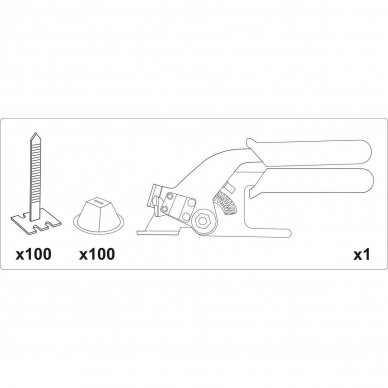 Plytelių išlyginimo rinkinys (Juostos x 100vnt, puodeliai x 100vnt, replės x1 vnt) Vorel 1