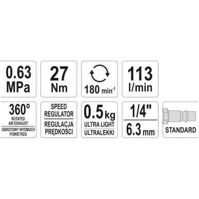 Pneumatinė terkšlė galvutėms 1/4" 27Nm YATO 4