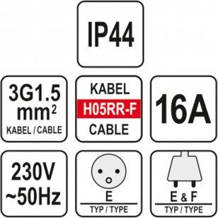 Prailginimo kabelis guminis IP44, 3x1,5mm2 20m