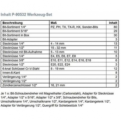 Raktų, galvučių ir bitų komplektas 227vnt. Makita P-90532 6