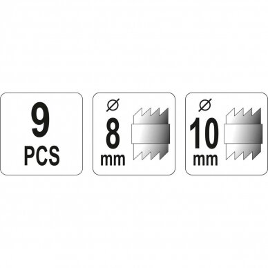 Rinkinys kontaktiniams taškams nugręžti 8mm ir 10mm, 9vnt. YT-28919 5