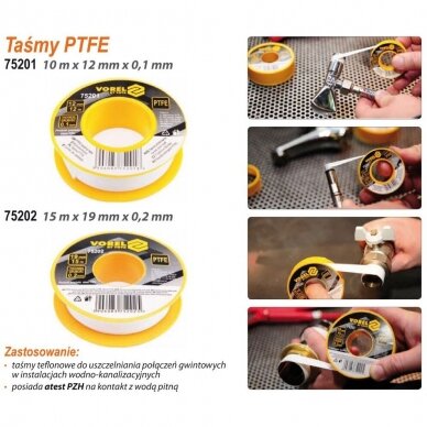 Santechninė tefloninė juosta (FUM) 12mx12mmx0.1mm Vorel 75201 2