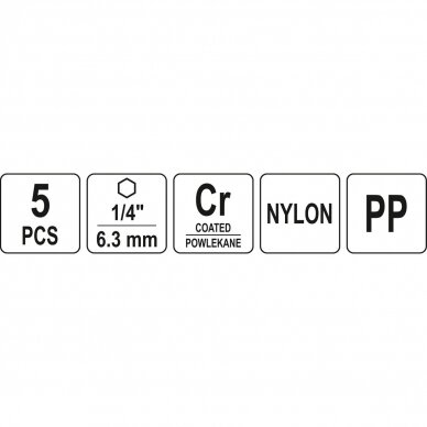 Šepečių rinkinys su Hex 1/4" galu (Nailonas) 5vnt. Yato YT-47777 12