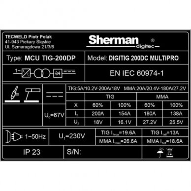 Sherman DIGITIG 200DC Multipro Suvirinimo aparatas, 200A 5