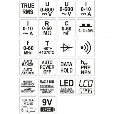 Skaitmeninis daugiafunkcinis testeris TRUE RMS YATO YT-73085 4