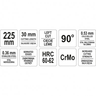 Skardos žirklės kampinės 90° kairinės 225mm YATO YT-1913 2
