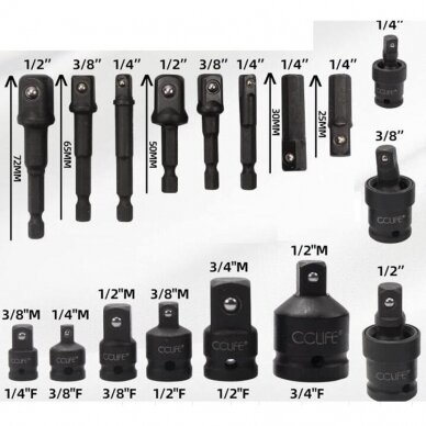 Smūginių adapterių ir šarnyrų, kardanų rinkinys Cr-Mo 17vnt. Essen Tools H640617 3