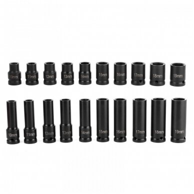 Smūginių galvučių rinkinys 10-19mm (ilgos+trumpos) 1/2" 20vnt. 6