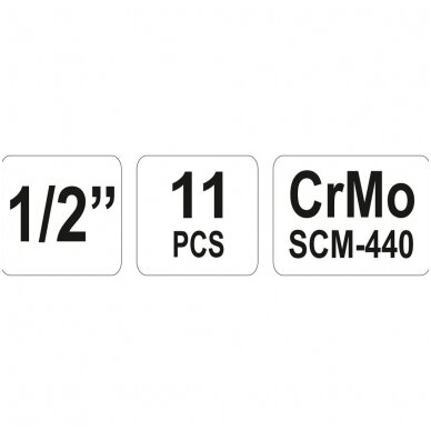 Smūginių ilgų galvučių rinkinys  12,5 mm (1/2")  10-24 mm  11 vnt. 4