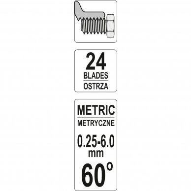 Sriegio matuoklis metrinis 0,25-6,00mm 24 lapelių YATO YT-29980 2