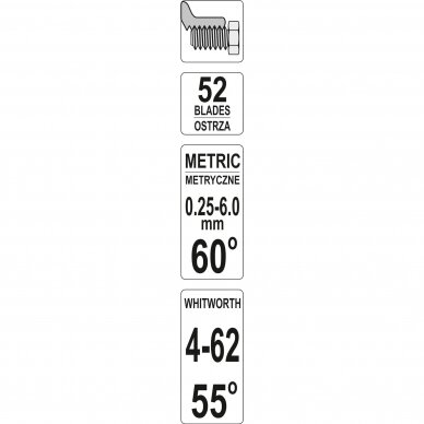 Sriegmatis dvigubas, 52 lapelių, metrinis 0,25-6,00mm / 4-62 colinis YATO YT-29984 2