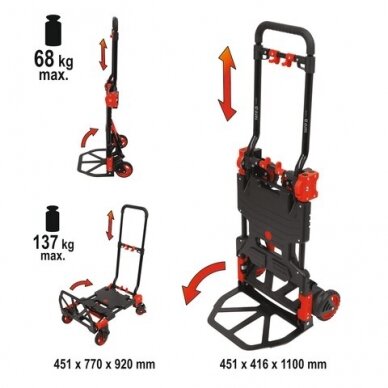 Sulankstomas transportavimo vežimėlis 2 viename, keliamoji galia 137kg YATO YT-37412