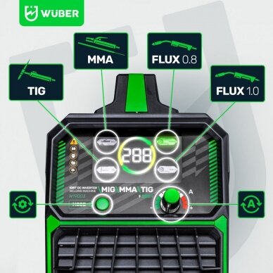 Suvirinimo pusautomatis 200A MIG Flux (be dujų), MMA, TIG WUBER W19003 5