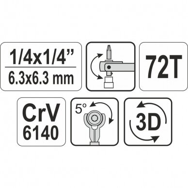 Terkšlė šarnyrinė 2in1 galvutėms ir antgaliams 6.3mm 1/4" YATO YT-03311 7