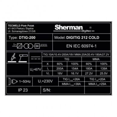 TIG suvirinimo aparatas inverterinis DIGITIG 212 COLD 9