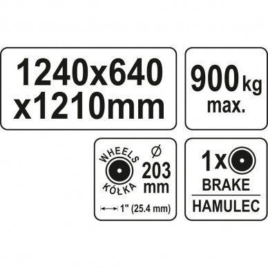 Transportavimo vežimas, platforma 1240x640x1210mm iki 900kg YATO YT-37430 6