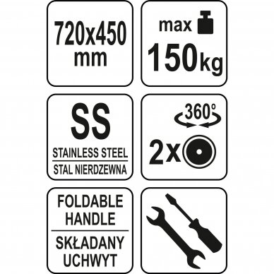 Transportavimo vežimėlis-platforma, nerūdijantis plienas 720x450mm YATO YG-09080 4