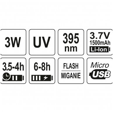 UV žibintuvėlis akumuliatorinis LI-ION 3.7V 1500mAh + akiniai 5