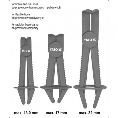 Žarnų užspaudimo replės lenktos 90° kampu 155-220mm 3vnt. YATO YT-08403 2