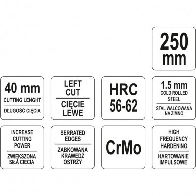 Žirklės skardai kairinės 250mm YATO YT-1960 2